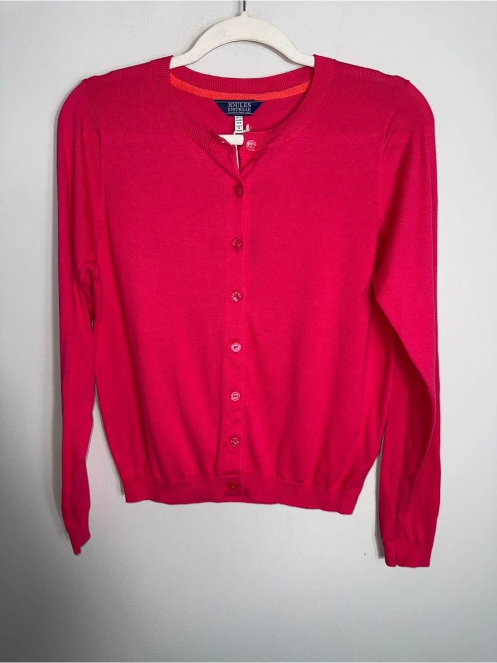 Joules Knitwear 100% Cotton Cardigan Sweater-Button Front-Pink-US 8-NWT